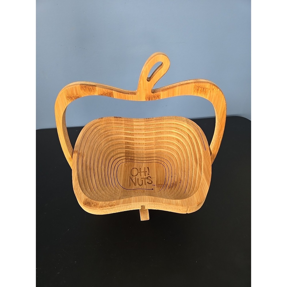 OH NUTS! Apple shaped Wooden coiling collapsing fruit nut basket Trivet‎ Novelty